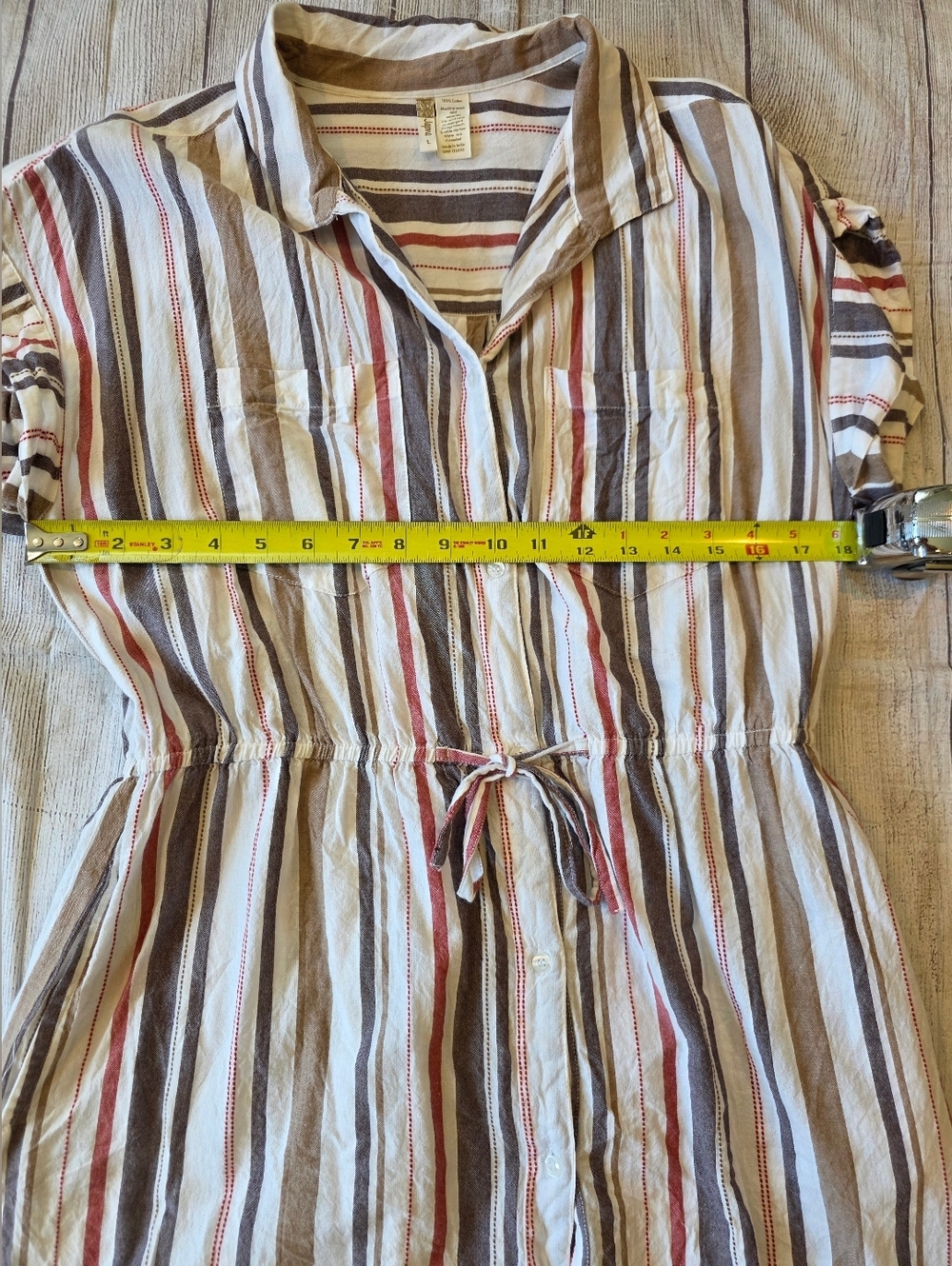 Japna Large 100% Cotton Multicolor Striped Shirt Dress Short Sleeve Button Front - Picture 10 of 12